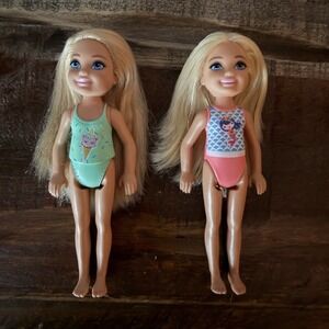 Mattel Barbie Club Chelsea Beach Dolls Lot Of 2 Mermaid Ice Cream Cone Suit 5.5"